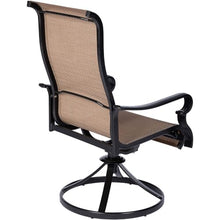 Hanover Brigantine 7-Piece Modern Outdoor Dining Set with 6 Sling Swivel Rocker Chairs and Expandable Cast-Top Table Tan