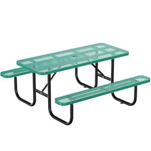 esheno 6FT Rectangular Outdoor Picnic Table with Attached Benches, Heavy-Duty Expanded Metal Mesh Patio Table, Commercial-Grade Outdoor Seating for Park, Backyard, Deck, Lawn, Green