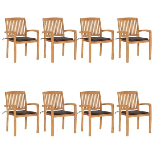 fsahslih Stacking Patio Dining Chairs with Cushions Set of 8 Teak Wood