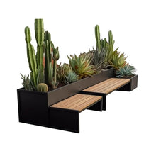 Bench with Planter Box, Outdoor Flower Box Sitting Bench Set Commercial Street Patio Leisure Table and Chair Planter Set DIY Assembled Metal Park Resting Bench Outdoor Seating Garden Bench(L150xD70xH6