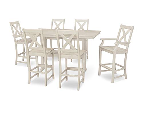 POLYWOOD® Braxton 7-Piece Farmhouse Trestle Bar Set in Sand