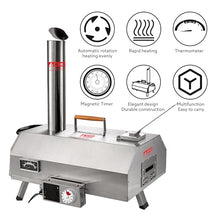 BAYUELSWU Pizza Oven Outdoor Stainless Steel 12" Portable Wood Fired Pizza with Timer, Built-in Thermometer, Pizza Cutter & Carry Bag for Outside Backyard Camping,Automatic Rotating Turntable (Silver)