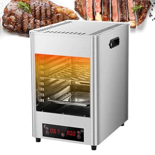 saditesdk Electric Steak Broiler with Adjustable Temperature & Timer, Stainless Steel Cooker for Beef, Chicken, Seafood, Vegetables, and Toast,LightGray
