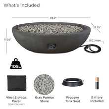 Real Flame Riverside 58" Oval Propane Fire Pit Bowl, Push-Button Ignition, Includes 28" Stainless Steel Burner, Lightweight 50,000 BTUs, Adjustable Flame Height - Shale