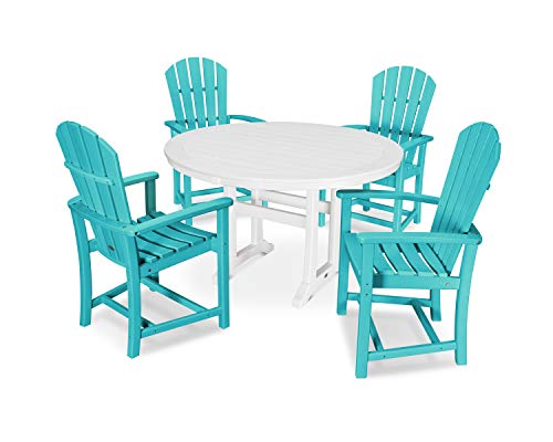 POLYWOOD® Palm Coast 5-Piece Round Dining Set in Aruba/White