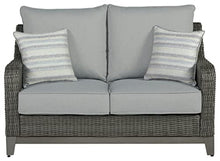 Signature Design by Ashley Outdoor Elite Park Patio Wicker Loveseat with Cushion Grey