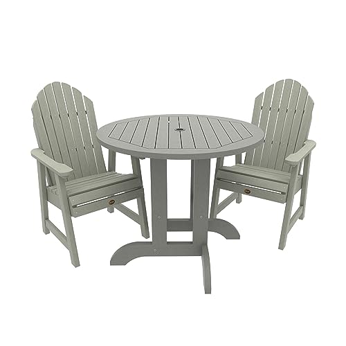Highwood Commercial Grade 3 Pc Muskoka Adirondack Bistro Dining Set with 36” Table Eucalyptus