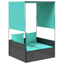 RJPLMFV Double Sun Lounger with Roof and Curtains Black Poly Rattan