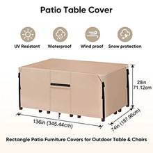 Water Patio Table Cover, Heavy Duty 600D Canvas Patio Furniture Covers for Outdoor Dining Table and s (136x74x28 in,Khaki)