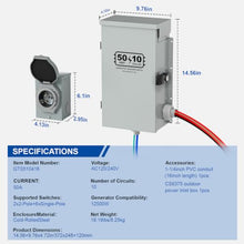 POOAMY 50Amp Generator Manual Transfer Switch 10-Circuits, 120/240V, 12500Watts, NEMA 3R, Heavy Duty Safety Switch for Indoor and Outdoor Use