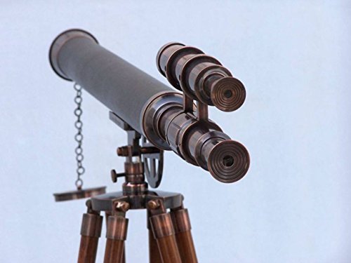 Hampton Nautical Floor Standing Antique Copper Leather Telescope 65
