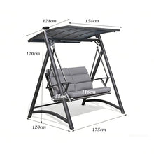 Outdoor Patio Porch Swing with Adjustable PVC Canopy, Porch Swing 2 Person Patio Swing Chair with Seat Cushion, Anti-Slip Foot Pads for Garden Backyard Porch Lawn