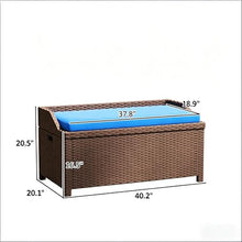 YZFfnte 2-in-1 Outdoor Wicker Storage Bench with Cushion - 34 Gallon Patio Deck Box with Gas Struts - Weather-Resistant Aluminum Garden Bench for Porch, Pool & Backyard