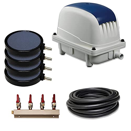 5.3 CFM Pond Aeration System, 50 Ft Weighted Tubing, Four 8 in Diffusers