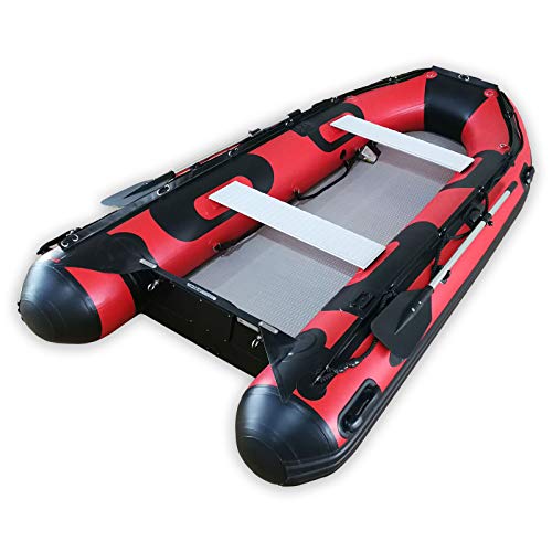 Seamax Recreational 10.8 Feet Inflatable Boat with High Pressure Airmat Floor for 4 Passengers Red