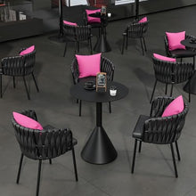 JOSOGO Outdoor Patio Bar Furniture Set Woven Rope High Top Bistro Tables with Cushioned Chairs Metal Frame Outside Dining Combo for Cafe Backyard Restaurant Lounge(A)