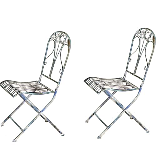 FENOKD Old Tables and Chairs Suitable for Outdoor Courtyards Foldable Table and Chair Set Coffee Table Iron Art Home and Garden Decoration 27.5 Inches Blue (Two Chairs)