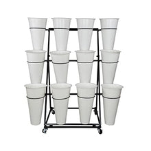 MIIKHI Plant stand3 Layer Flower Stand with Wheels, Metal Plant Stand with 12 Plastic Flower Buckets, Heavy Duty Movable Plant Cart Shelf, Flower Bucket Holder Shelves