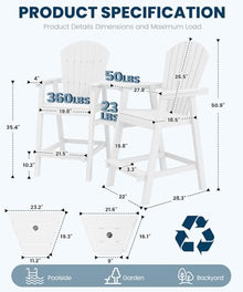 FOOWIN Tall Adirondack Chairs Set of 4 with Double Connecting Trays