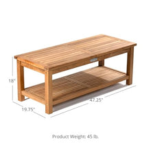 TITAN GREAT OUTDOORS Ash & Ember Sierra Grade A Teak 47" Coffee Table with Shelf, Weather Resistant Tea Table for Deck, Porch, or Backyard Use, Slatted Indoor Outdoor Patio Lounge Furniture