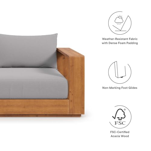 Modway Tahoe Acacia Wood Outdoor Patio Loveseat Natural Light Gray