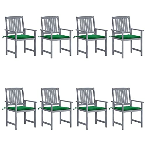 fsahslih Patio Chairs Set of 8 Solid Acacia Wood Gray Armchairs