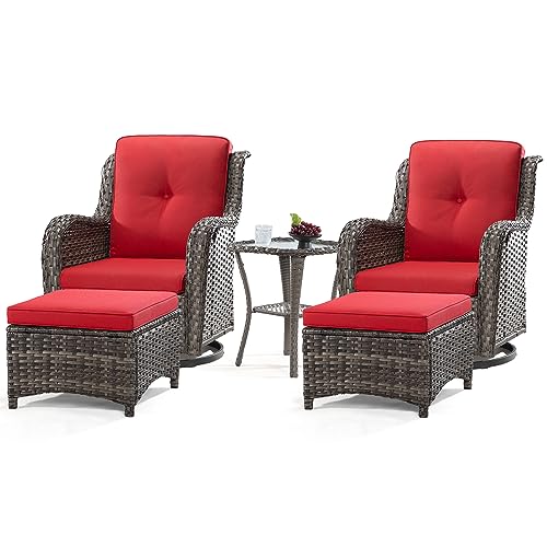 MeetLeisure 5 Piece Outdoor Patio Furniture Set Wicker Conversation Bistro Set Red