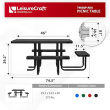 Leisure Craft 46" ADA Square Metal Picnic Table with Bench, Made in USA