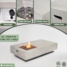 Rectangular Propane Fire Pit Table with 50000 BTU Output, Concrete Outdoor Gas Fireplace with Electronic Ignition, Stainless Steel Burner, Lava Rock, Weather Cover for Patio Backyard Garden Deck
