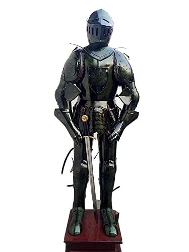 NauticalMart Medieval Black Knight Crusader Suit of Armour Silver - Custom Size with Free Stand & Cape