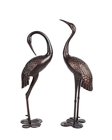 Westcharm Heavy Duty Garden Crane Pair Statue - Upright and Preening Heron Couple Metal Sculpture Set, Antique Bronze (12 lbs. Each Crane)