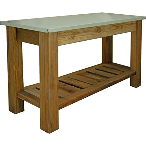 EST. LEE DISPLAY L D 1902 Redwood Patio Console Table & Outdoor Garden Utility Table Stainless Steel Tabletop (No Hardware)