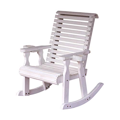 Amish Heavy Duty 600 Lb Roll Back Pressure Treated Rocking Chair with Cupholders (Semi-Solid White Stain)