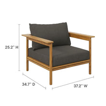 Modway Wren Teak Wood Outdoor Patio Armchair and Ottoman Set Natural Flint Gray