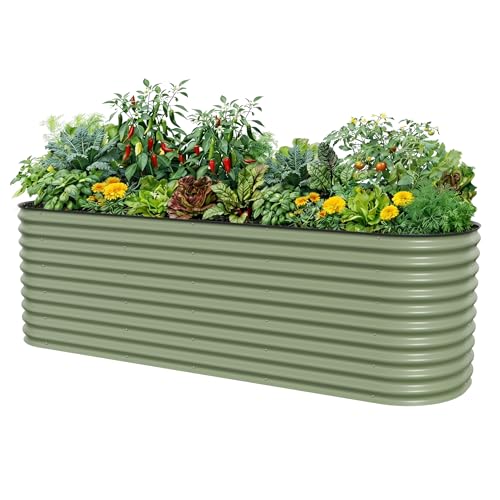 32" Extra Tall Raised Garden Bed Kits, 4 x 8 x 2.7ft Raised Planter Box Outdoor, 2.5 x 9.5 x 2.7ft Deep Root 10 in 1 Modular Metal Raised Beds for Gardening Vegetables Flowers Fruits - Olive Green