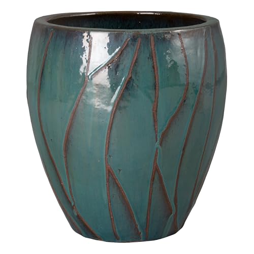 Emissary Home and Garden 20in. L x 22in. H Teal Stoneware Round Planter with High-fire Treatment (Set of 1)
