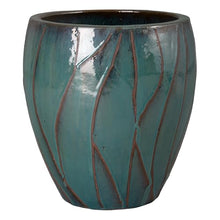 Emissary Home and Garden 20in. L x 22in. H Teal Stoneware Round Planter with High-fire Treatment (Set of 1)