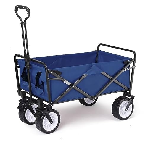 BIOMICE Collapsible Wagon Portable Folding Garden Trolley Cart with 4 Wheels Heavy Duty Wagon Shopping Cart for Outdoor Camping Beach Garden Cart(Blue)