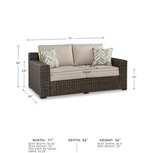 Signature Design by Ashley Coastline Bay Outdoor Loveseat, Rust-Free Aluminum Frame with Nuvella Cushions and Handwoven All-Weather Resin Wicker, Deep Seating 2 Person Patio Sofa, Brown and Beige