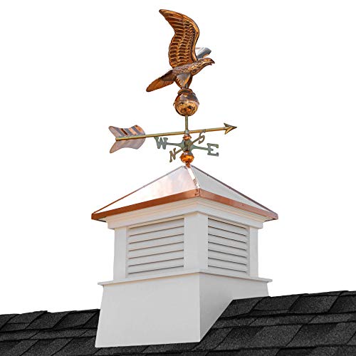 Good Directions Manchester Vinyl Cupola with Eagle Weathervane, 18” Square x 46” High, Copper Roof