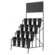 Metal 4 Tier Flower Display Stand With Wheels & Billboard, Plant Shelf