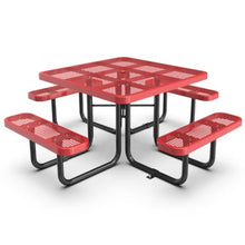 Hassyee Picnic Table with Umbrella Hole and Built-in Benches for Park, Garden, Poolside, Outdoor Patio Camping Table and Bench Set with Mesh Design for Backyard, Lawn, Deck (Red Square Table)