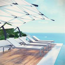 Pemberly Row Modern Aluminum Patio Chaise Lounge Set, 76" x 25", Silver/White Finish, Breathable Textilene Mesh, Adjustable Recliner, Wheels and Foot Caps, Set of 4 Outdoor Loungers for Relaxation