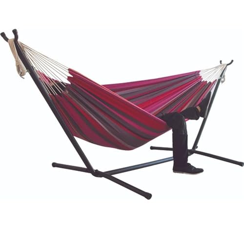 PXIWDAN Hammock Double Hammock with Space Saving Steel Stand Included 2 Person Heavy Duty Outside Garden Yard Outdoor Hamock Outside(D)