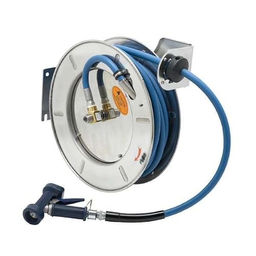 Hose Reel, Open, Stainless Steel, 1/2" X 50' Hose, 9/16" Rear Trigger Water Gun