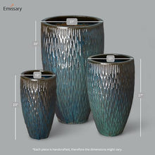 Emissary - Tall Rd Texture Pot Lg, 21in. L x 35in. H Teal Stoneware Round Planters with High-fire Treatment (Set of 3)