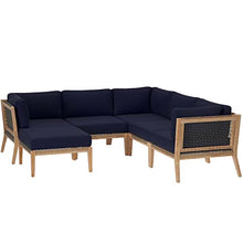 Modway Clearwater Outdoor Patio Teak Wood 6-Piece Sectional Sofa in Gray Navy