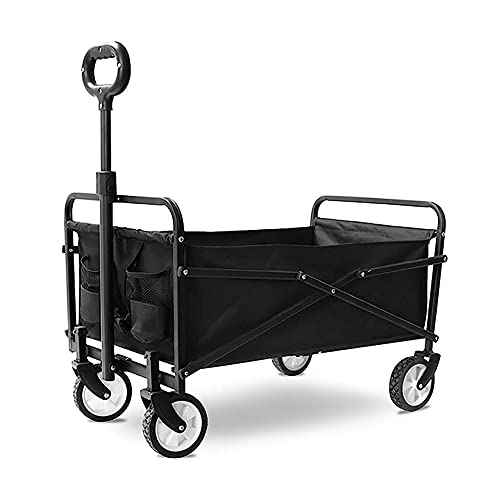 PUCNHZYNW Handcart, Folding Garden Trolley Cart Heavy Duty Wagon Multi-Function Shopping Cart for Outdoor Camping Beach Supermarket Pull Truck with 4 Wheels, Load 60Kg/Black