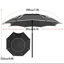 ARGENTFLUX Windproof Beach Umbrella, PortableProtection Fishing Umbrella, Tilt Aluminum Pole, Sun Shade Parasol, with Bag, Black(220cm/7ft)