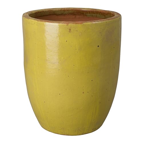 Emissary 27.5 in. Yellow Ceramic Round Planter with Drainage Hole